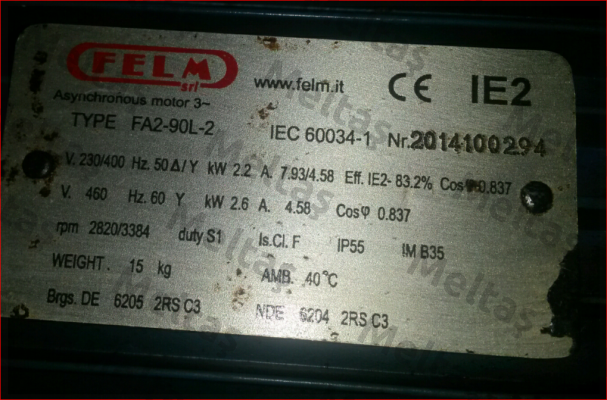 2014100294 - obsolete, replaced by - 2,2 kW, 2P, 230/400V/50Hz, IP55/IC411, F/B, IM B35, AL, IE2   Felm