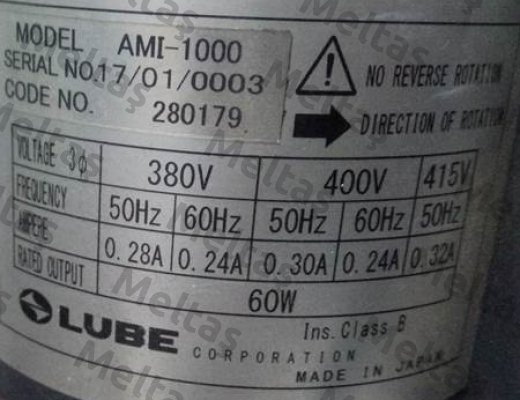 Model:AMI-1000  S/N:17/01/0003 oem Lube