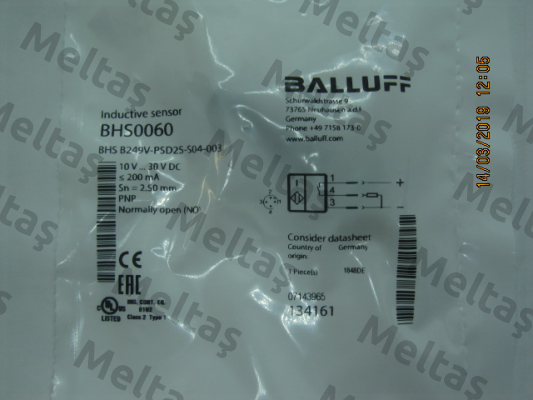 P/N: BHS0060 Type: BHS B249V-PSD25-S04-003 Balluff