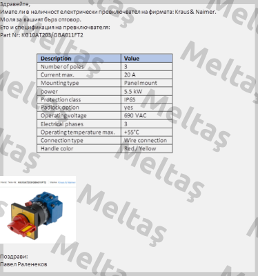 KG10AT203/GBA011FT2 OEM, alternative KG10A T203/03 FT2 Kraus & Naimer