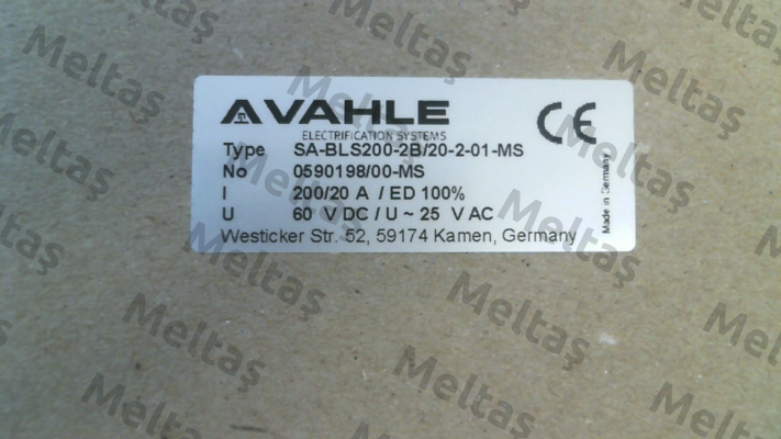 SA-BLS200-2B/20-2-01-MS (p/n 0590198/00-MS) Vahle